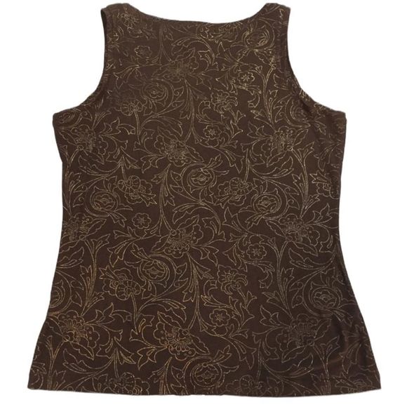 Apostrophe Stretch Brown With Gold Pattern Sleeveless Top - Picture 2 of 3